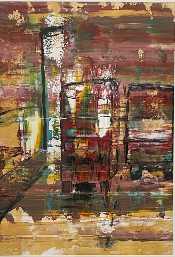 Bus Stop - Abstract impressionist reflective art