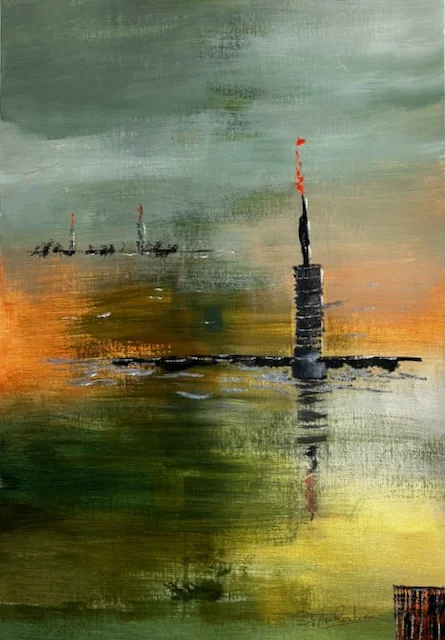 Beacon’s Vigil - abstract seascape with industrial overtones