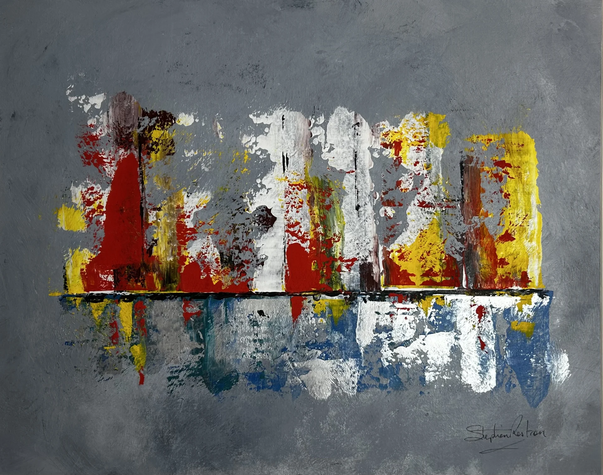 Urban Echoes 2 an alternative abstract painting with reflections of waterfront buildings